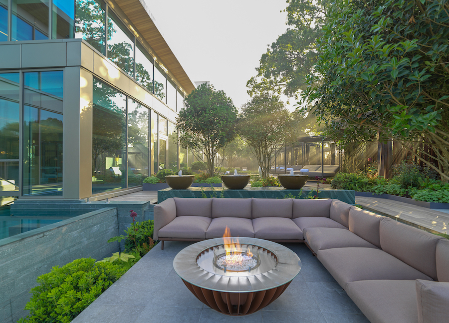 spa garden with fire pit