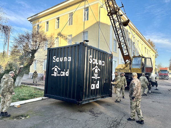 mobile sauna being delivered in Ukraine