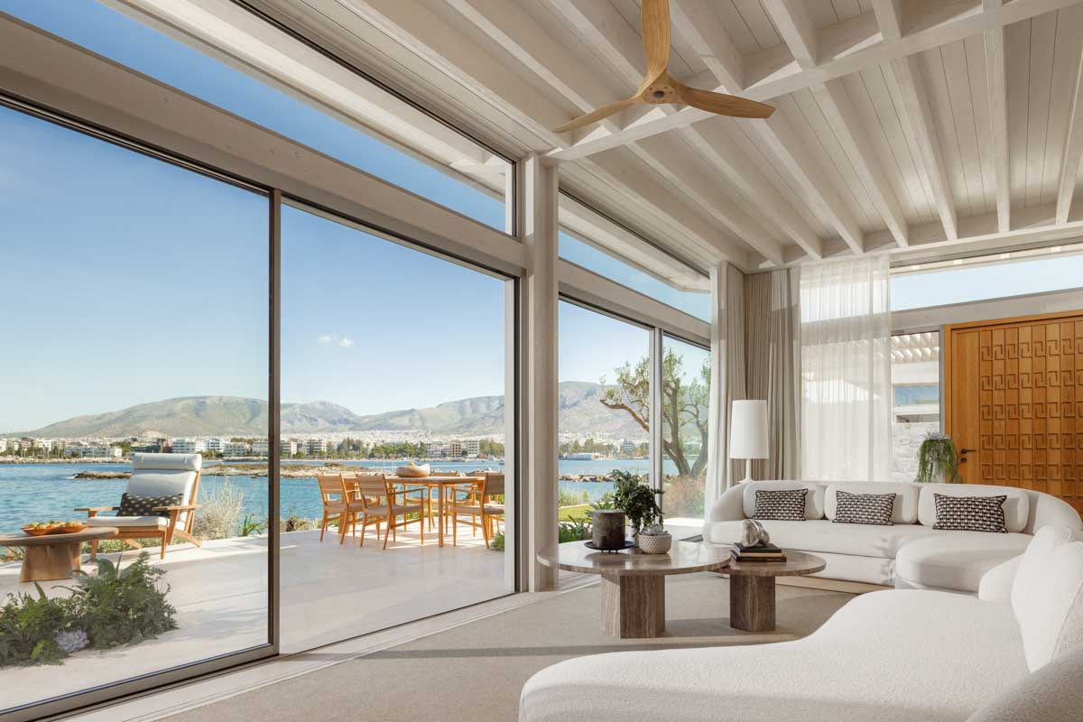 hotel room overlooking the sea in greece
