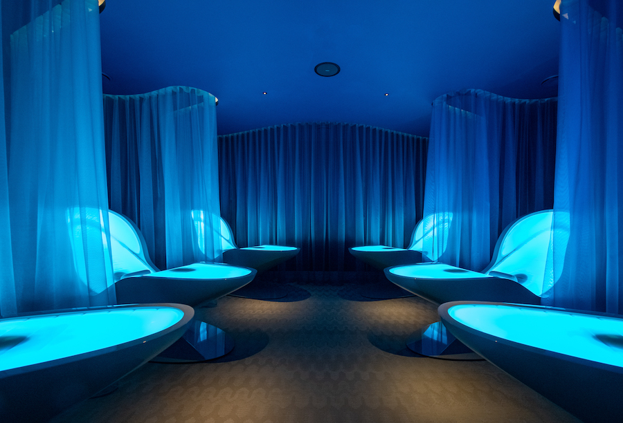 illuminated treatment beds in a spa