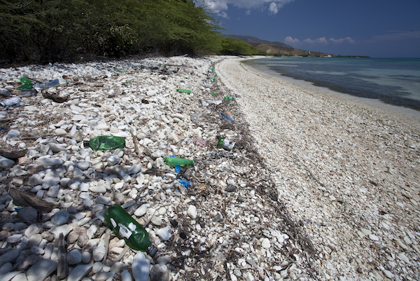 Litter on a beach on the south of Ile de La Gonave in Haiti