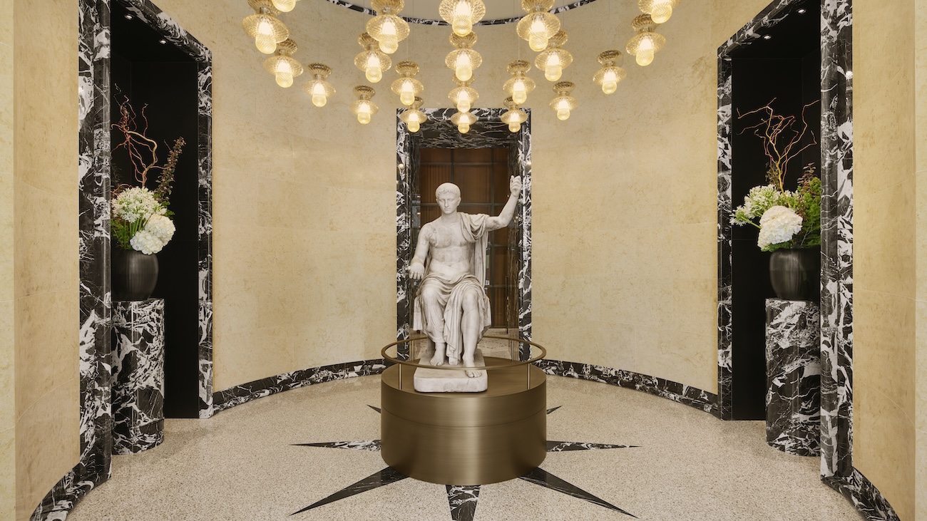 An augustus statue in a spa vestibule