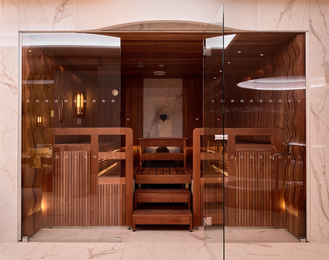 A wooden sauna in a spa