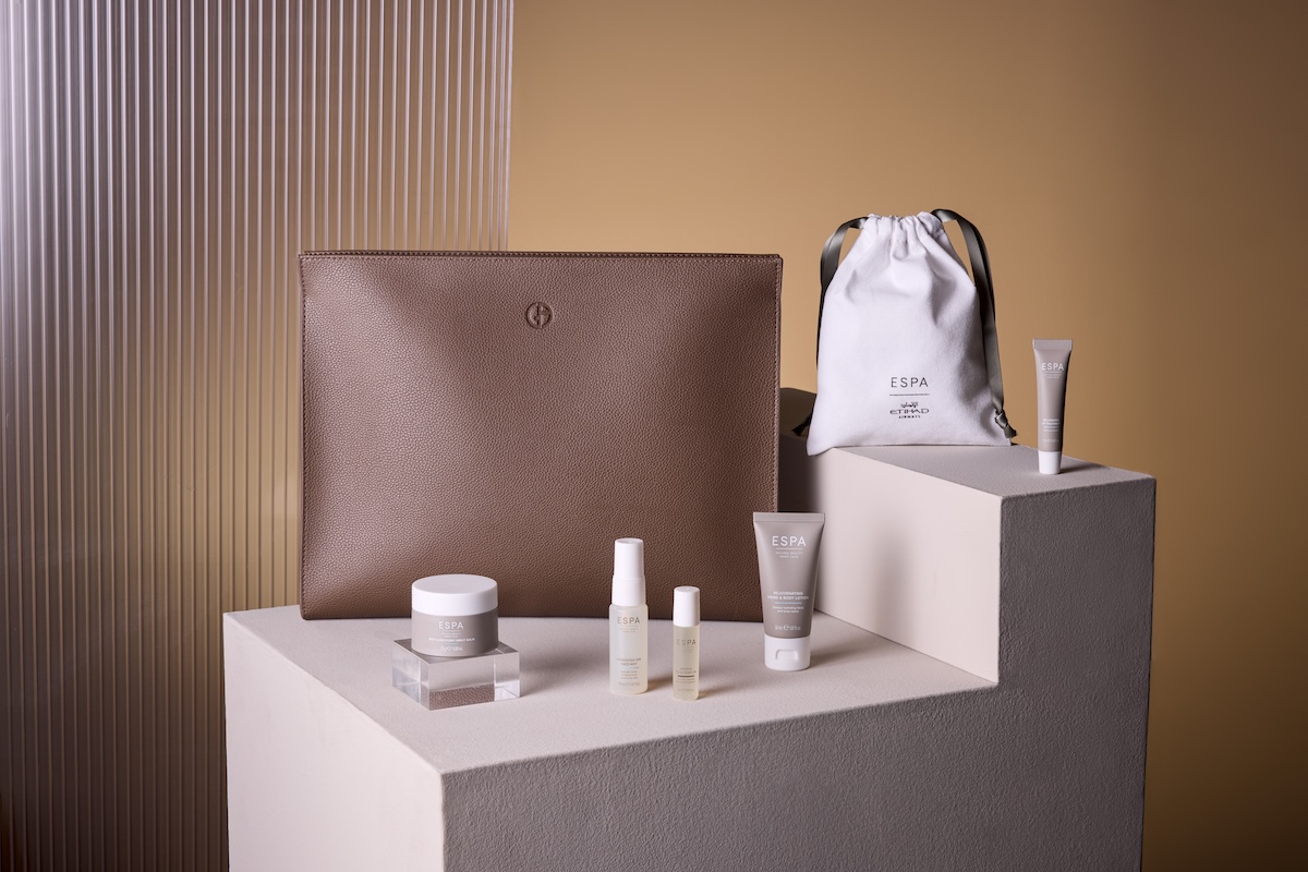 Spa products and leather wash bag