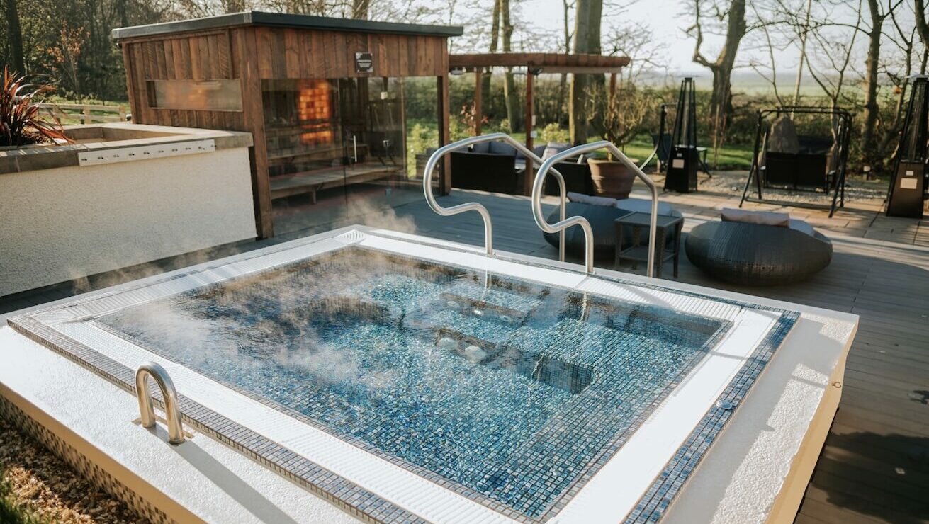 An outdoor hot tub in a spa