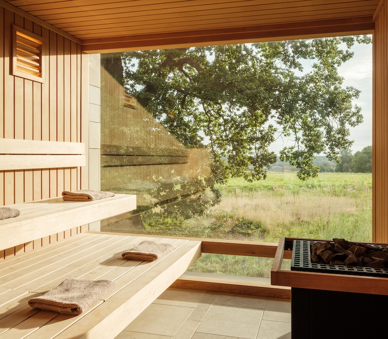 A sauna overlooking english countryside