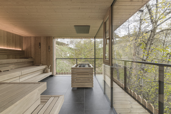 Large Forest Sauna looking across the woodland in Engel Ayurpura