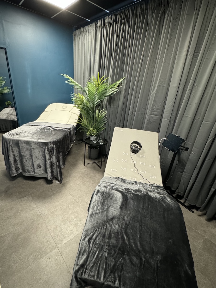 two spa treatment beds in a wellness suite