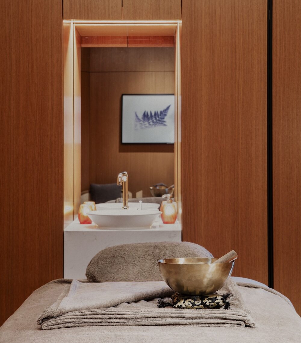 A wood panelled spa treatment room