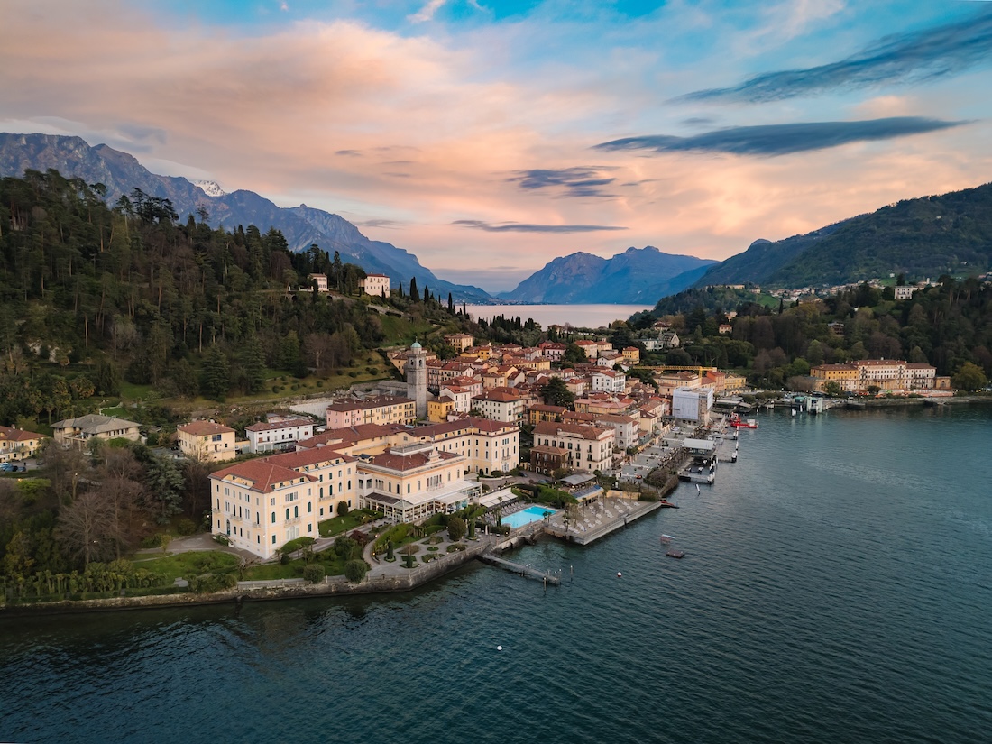 A view of an Italian spa and hotel on lake como