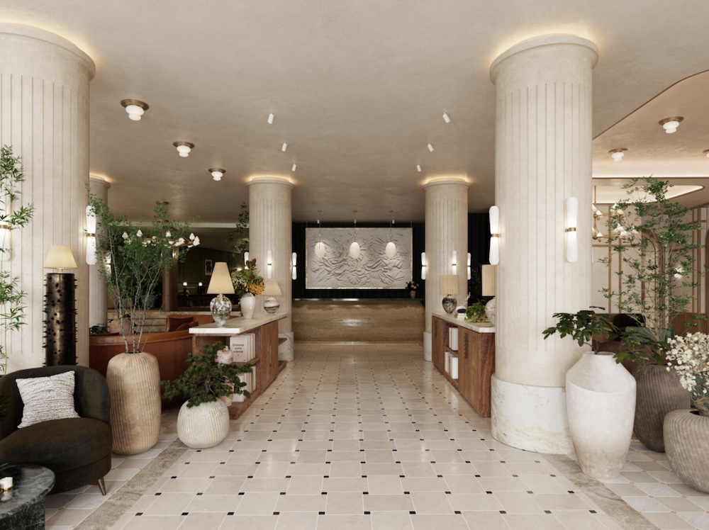 A grand hotel reception area