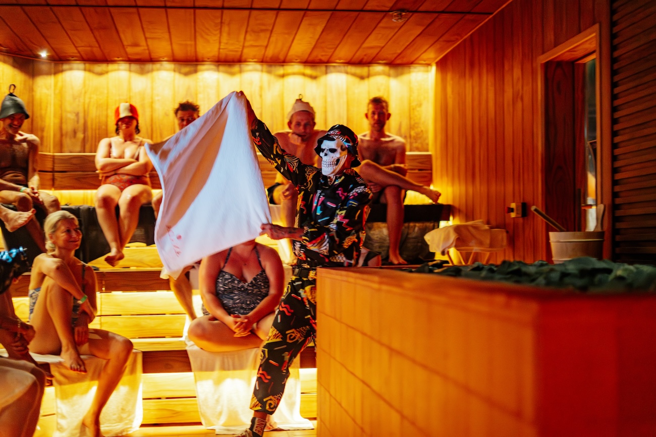 An event aufguss performance in a sauna