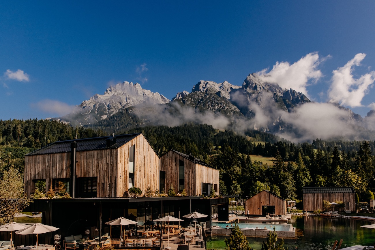 An alpine hotel in the sunshine