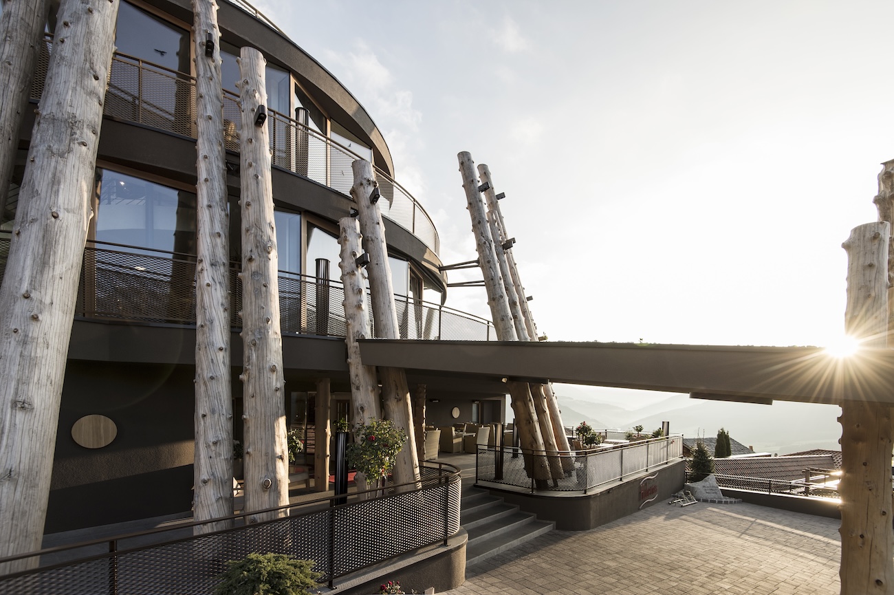 A dramatic hotel entrance