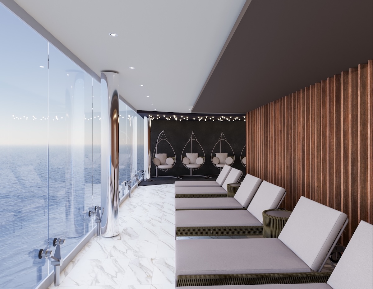 Spa loungers overlooking the sea aboard a cruise ship