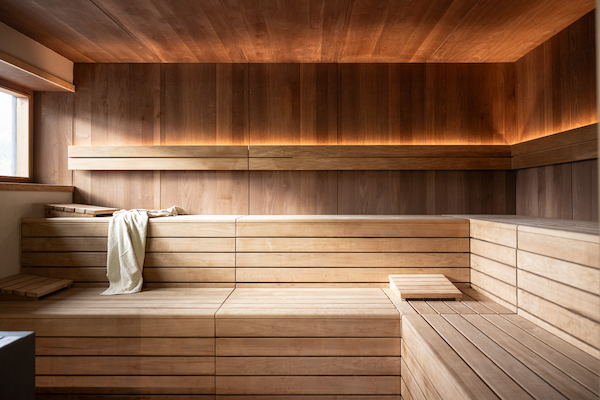 image of a wood clad sauna at a spa
