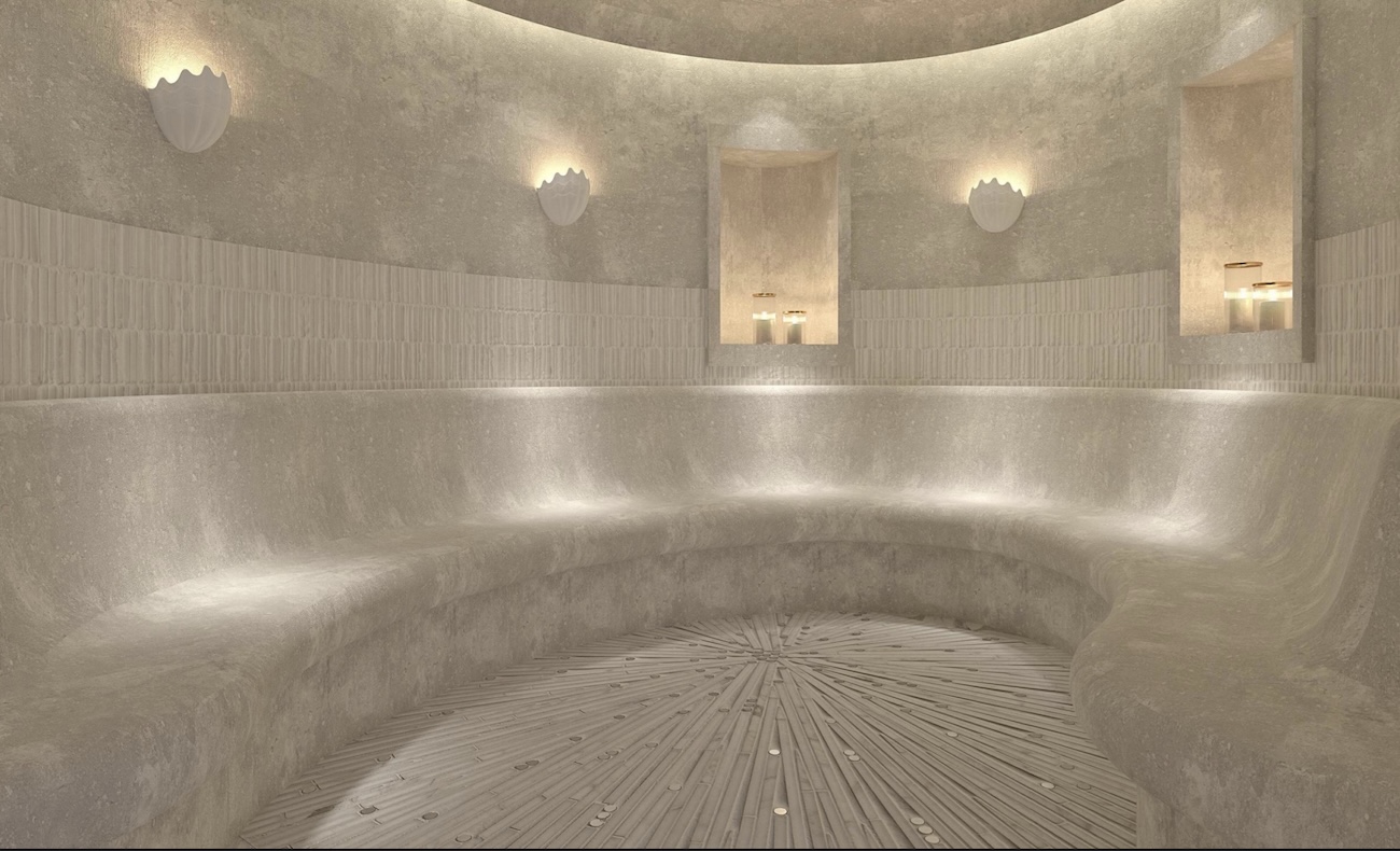 an all white steam room