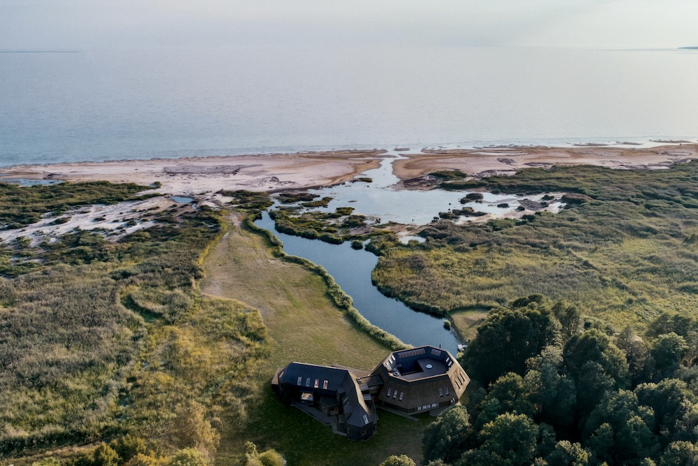 An aerial view of a remote retreat