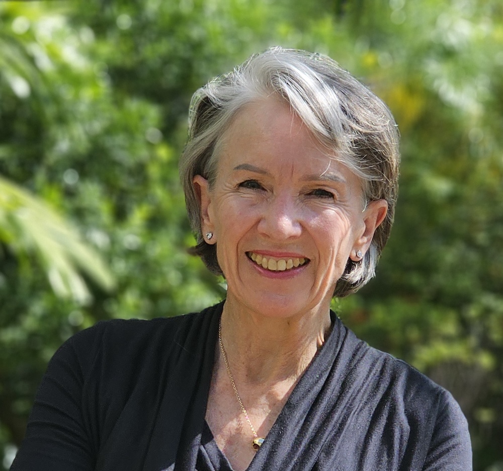 Smiling older lady with grey hair
