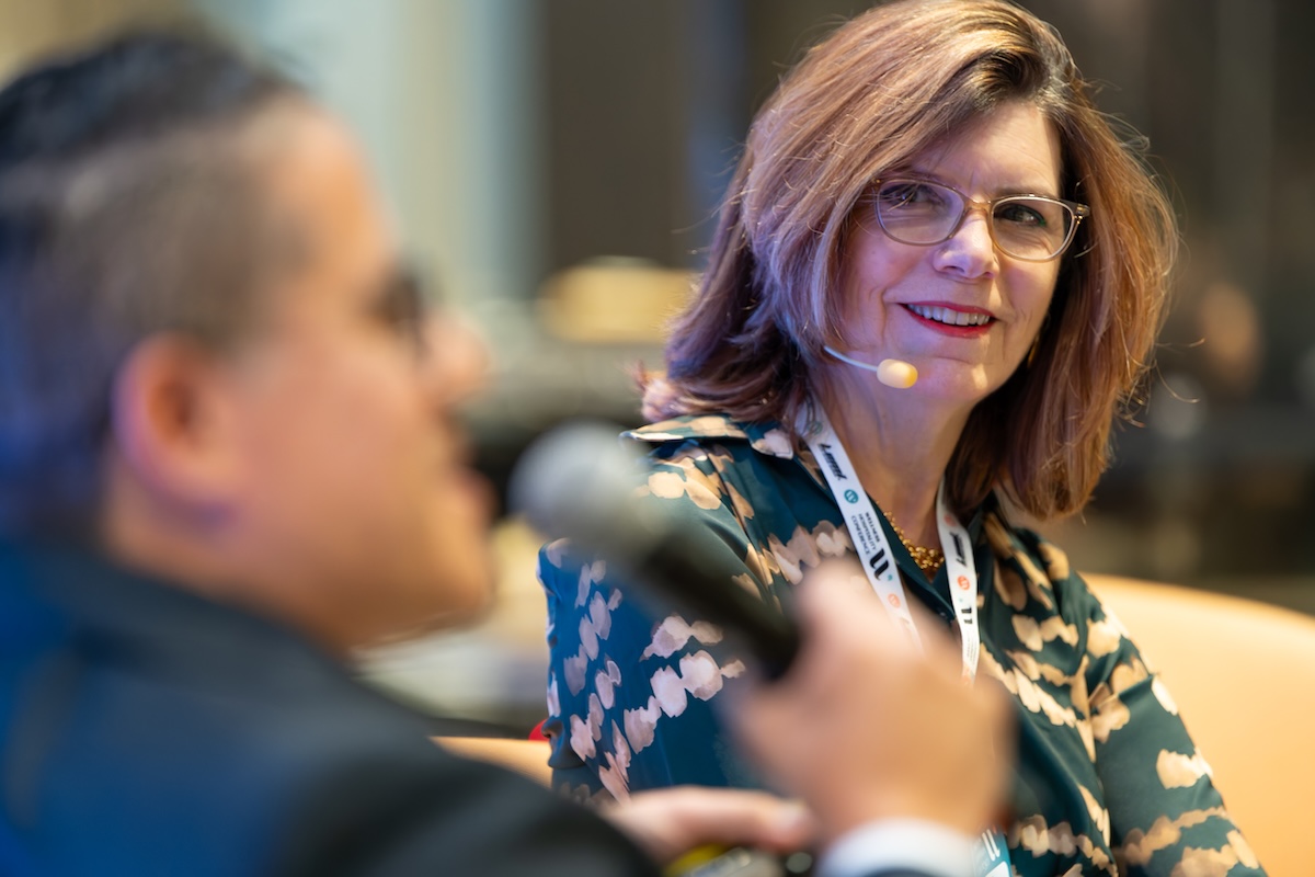 Woman with microphone headset