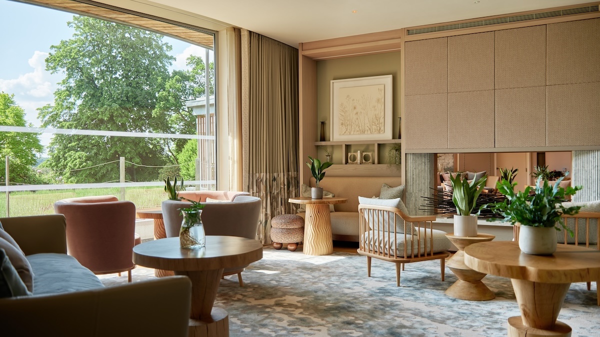 a comfy seating area in a spa