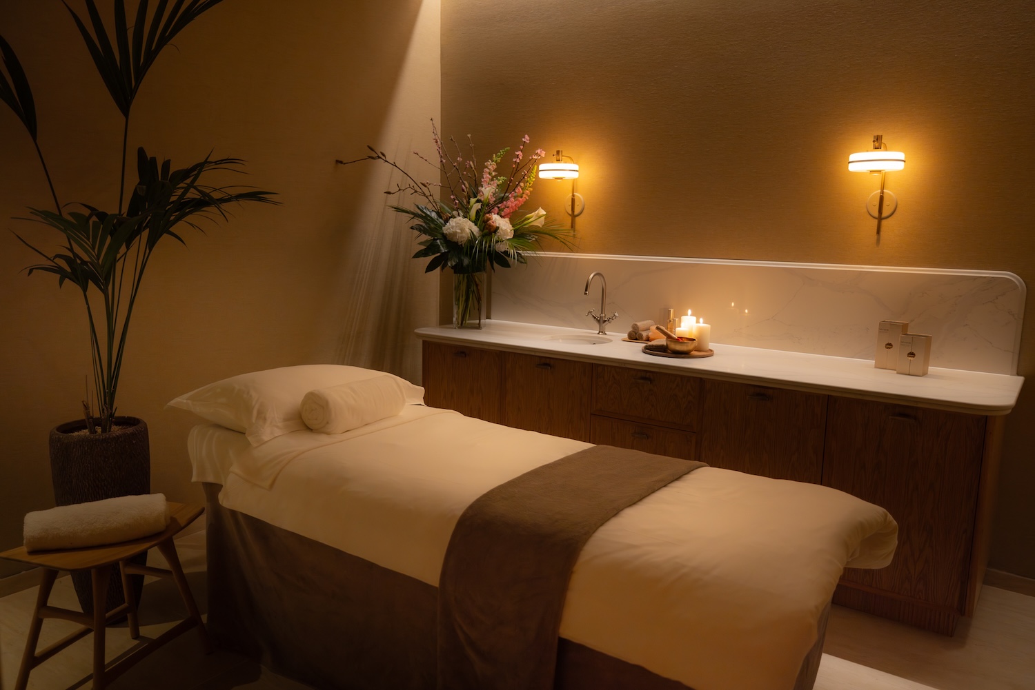 A dimly lit treatment room in a spa