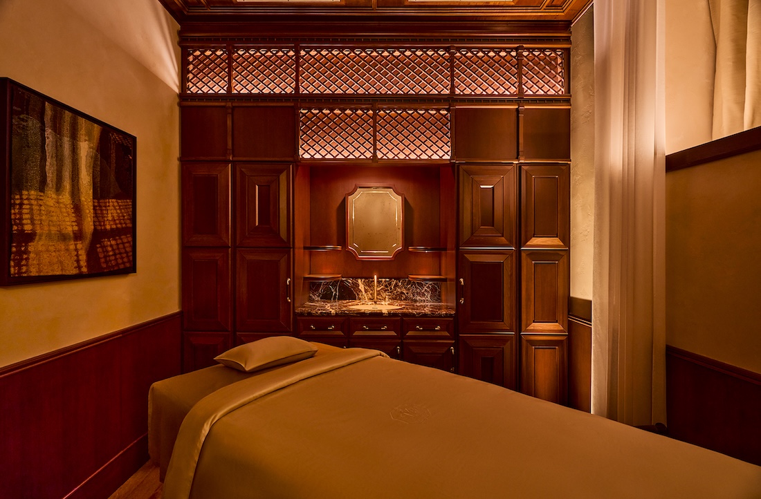 Treatment room in a spa styled like the orient express