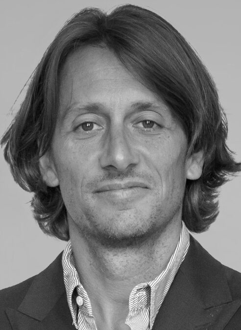 Man with mid length hair pictures in black and white