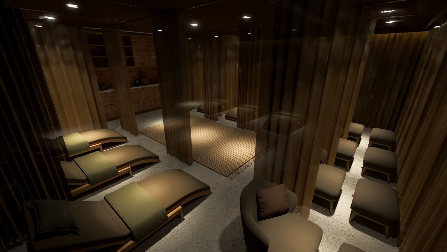 CGI of relaxation room in a spa