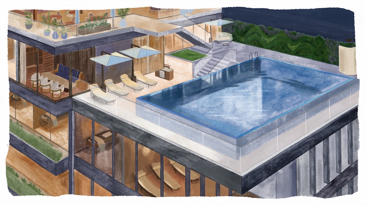 artist's impression of a rooftop pool