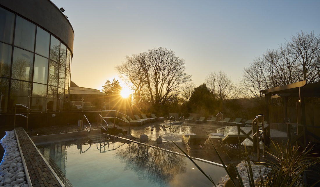 spa garden at sunset
