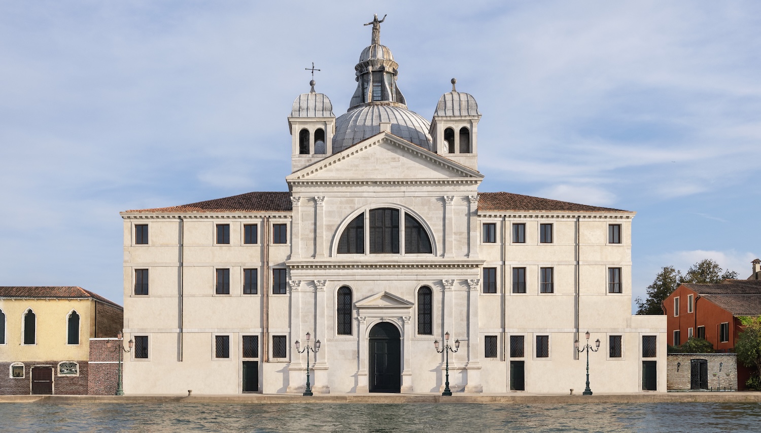 Exterior of grand hotel on banks of Venice watertways