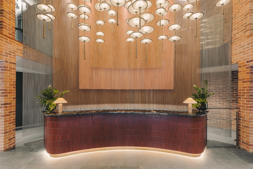 A grand reception area in a hotel