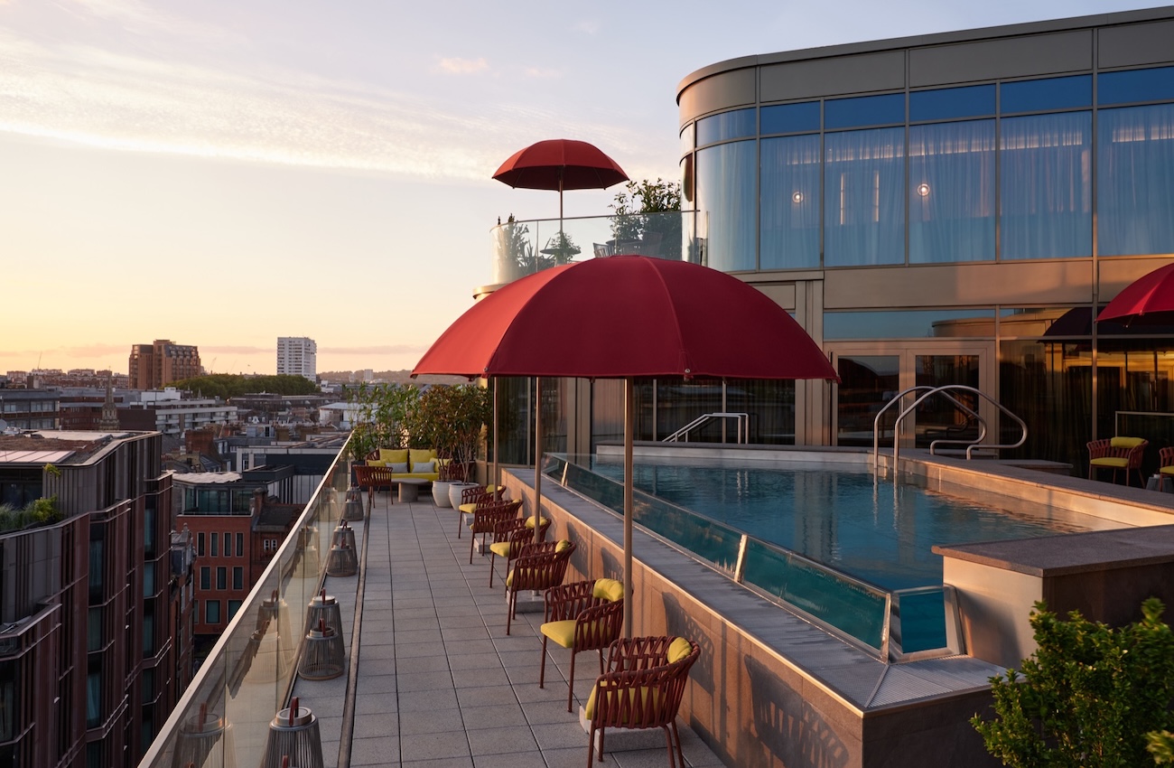 Rooftop pool overlooking London skyline
