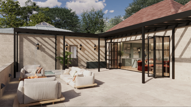 Render of a spa terrace