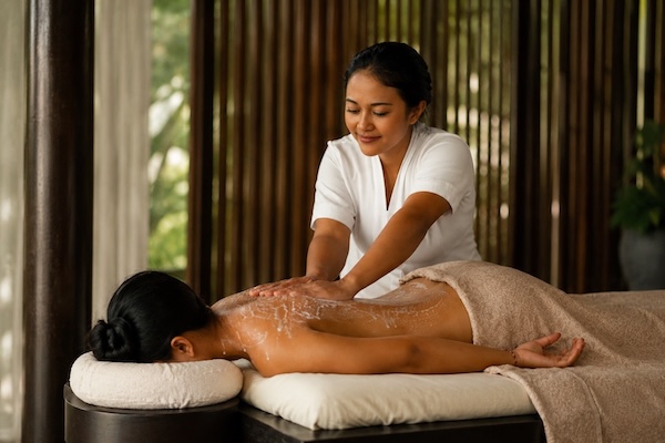 Therapist offering a relaxing massage in a spa