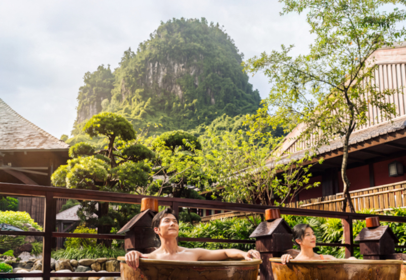 Man sat in a Japanese Onsen