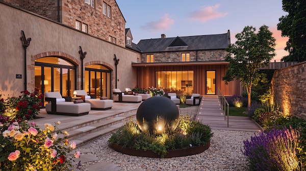 Spa garden with relaxed loungers at Matfen Hall