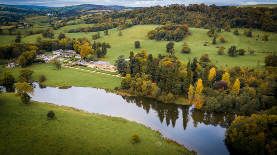 Aerial view of welsh country estate