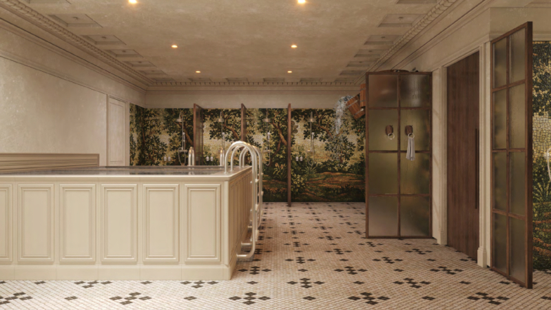 A wellness areas in a london spa with tiled floors