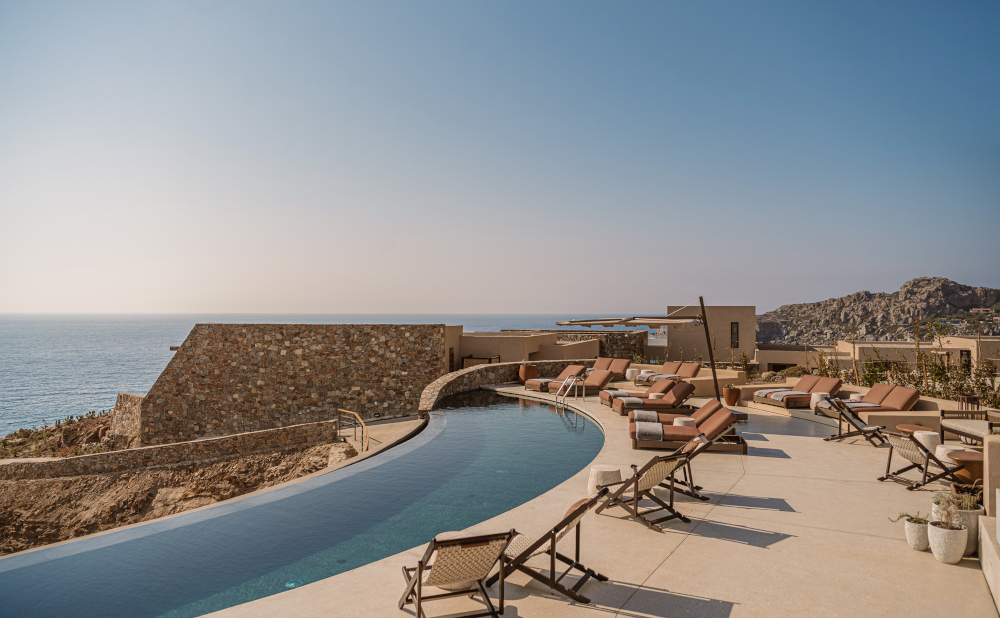 Outdoor pool overlooking the sea at Greek spa hotel