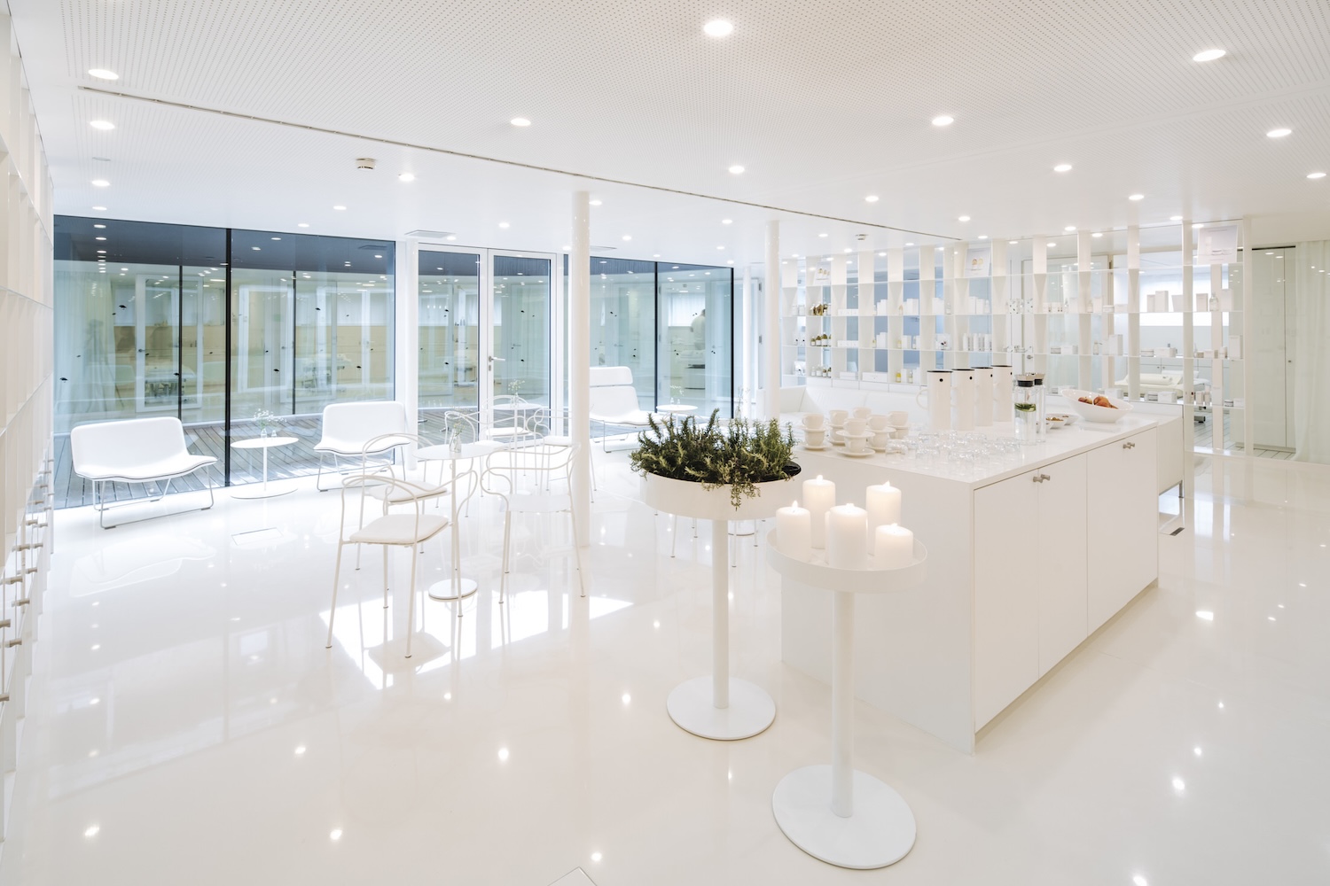 All white spa reception area