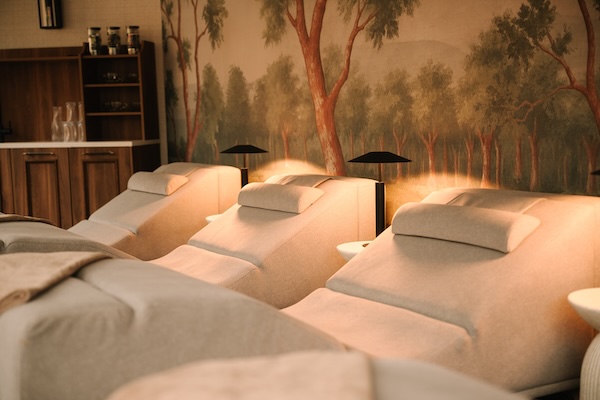 Relaxation beds at a luxury spa